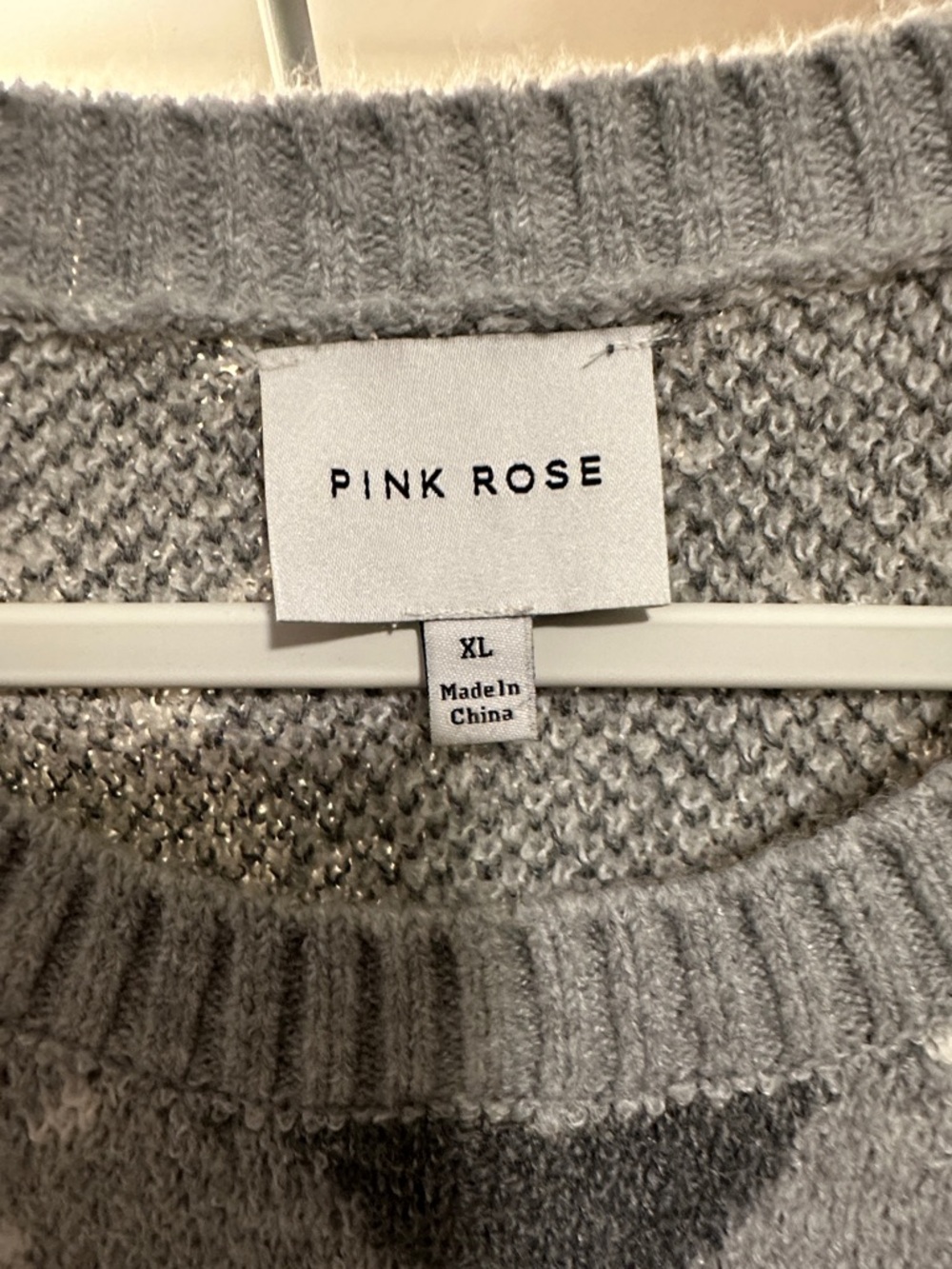 Pink Rose Gray Argyle Knit Crew Sweater - Picture 2 of 3